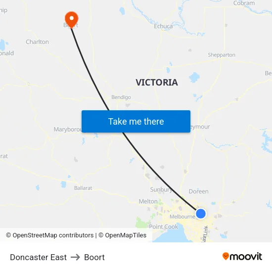 Doncaster East to Boort map