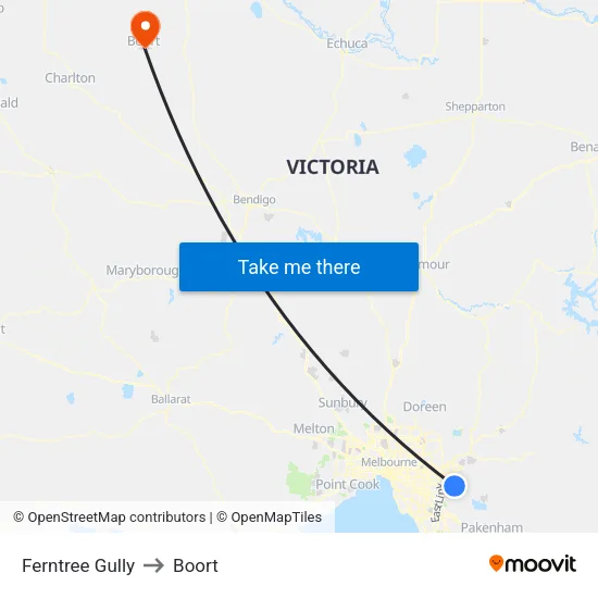 Ferntree Gully to Boort map