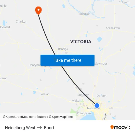 Heidelberg West to Boort map