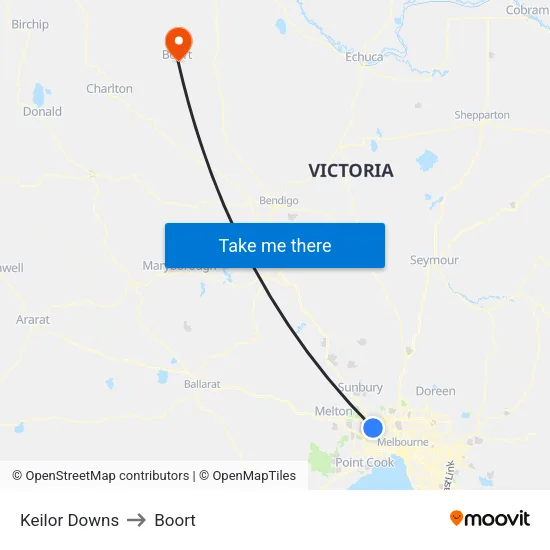 Keilor Downs to Boort map