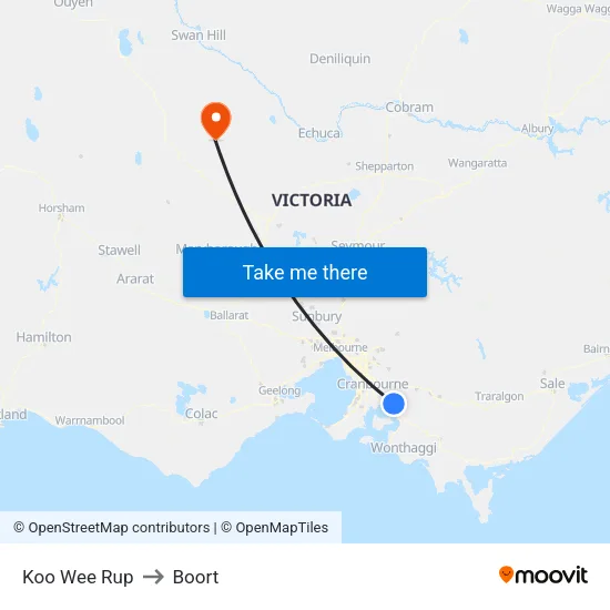 Koo Wee Rup to Boort map