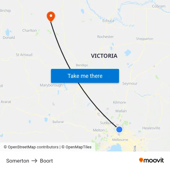 Somerton to Boort map