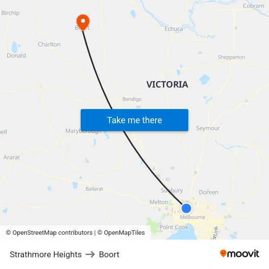 Strathmore Heights to Boort map