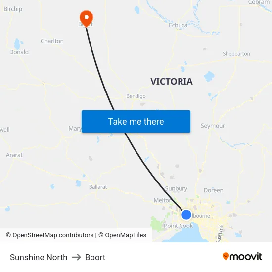 Sunshine North to Boort map