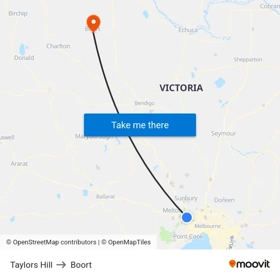 Taylors Hill to Boort map
