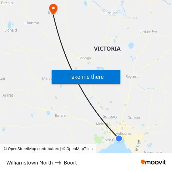 Williamstown North to Boort map