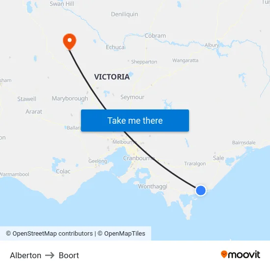 Alberton to Boort map