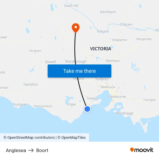 Anglesea to Boort map