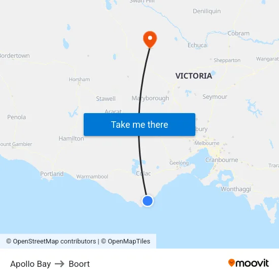 Apollo Bay to Boort map