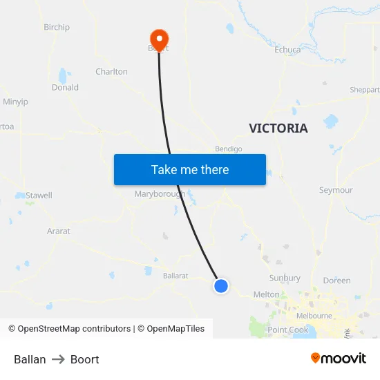 Ballan to Boort map