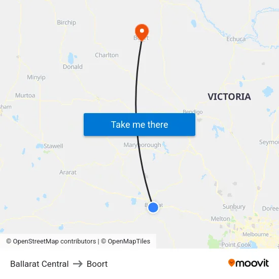 Ballarat Central to Boort map
