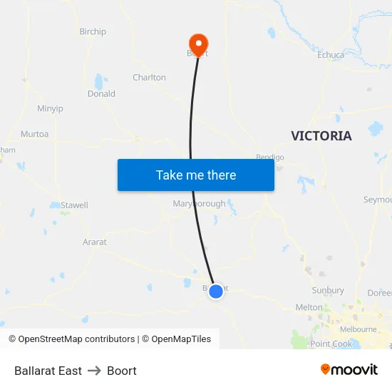 Ballarat East to Boort map
