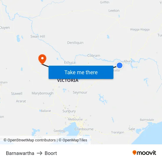 Barnawartha to Boort map