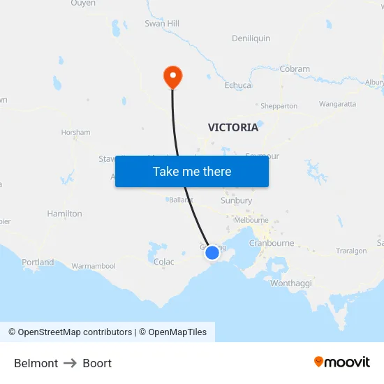 Belmont to Boort map