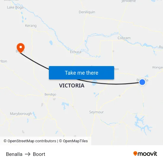 Benalla to Boort map