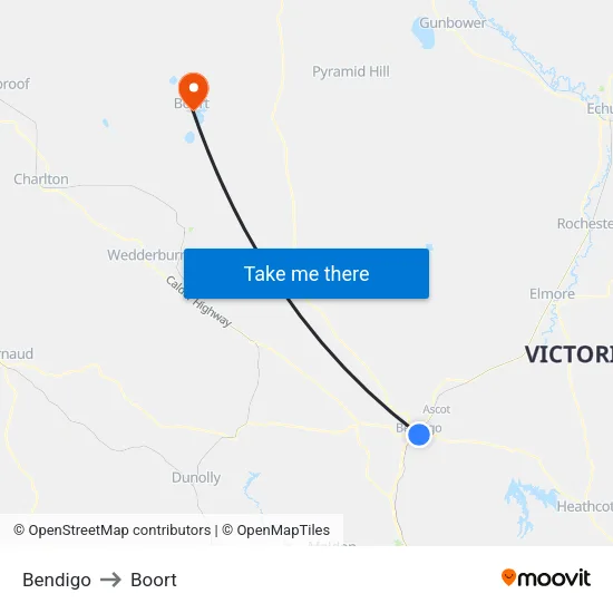 Bendigo to Boort map