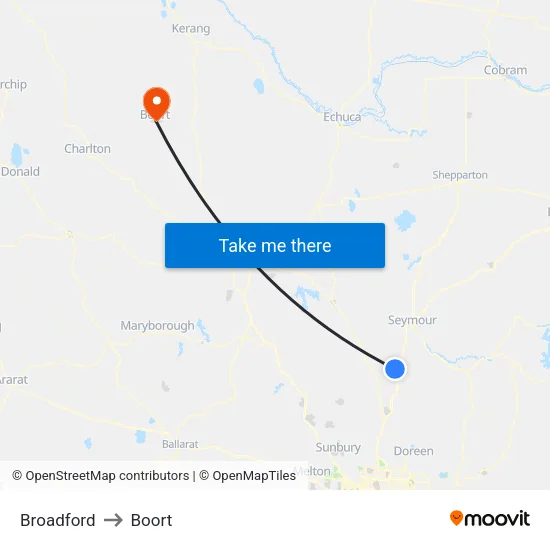 Broadford to Boort map