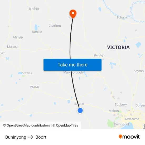 Buninyong to Boort map