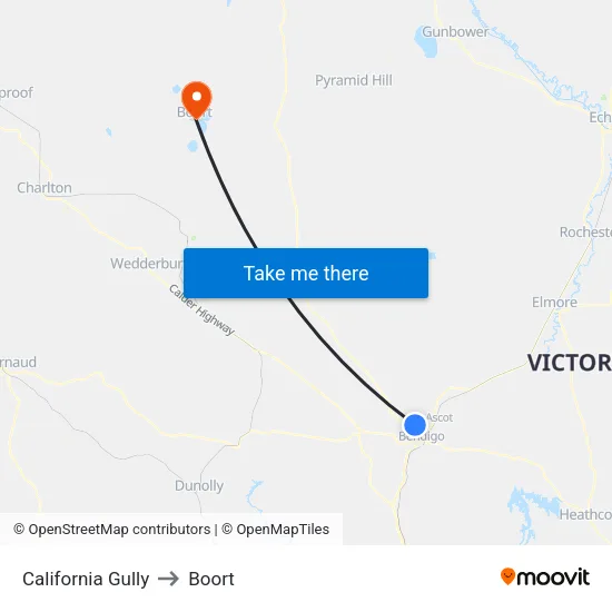 California Gully to Boort map
