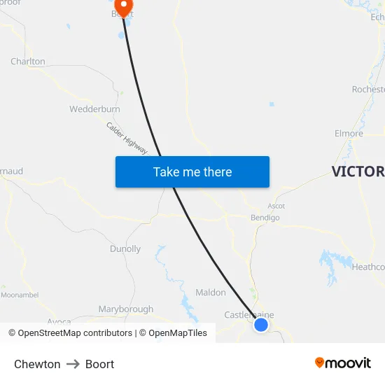 Chewton to Boort map