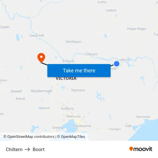 Chiltern to Boort map