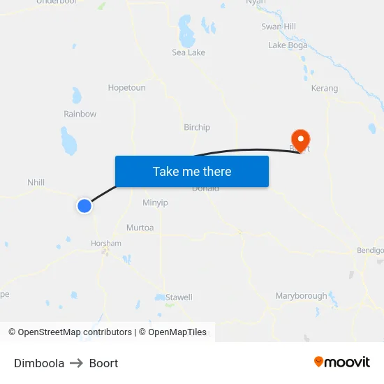Dimboola to Boort map