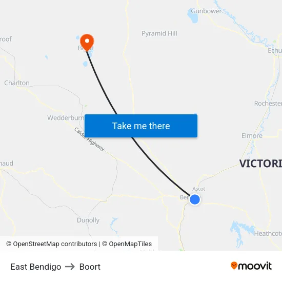 East Bendigo to Boort map