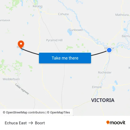 Echuca East to Boort map
