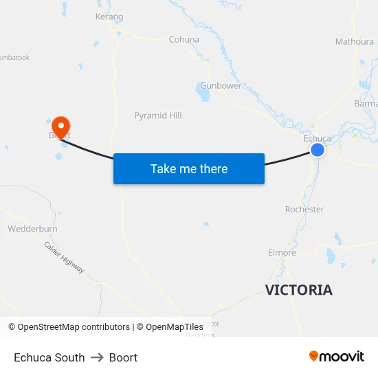 Echuca South to Boort map