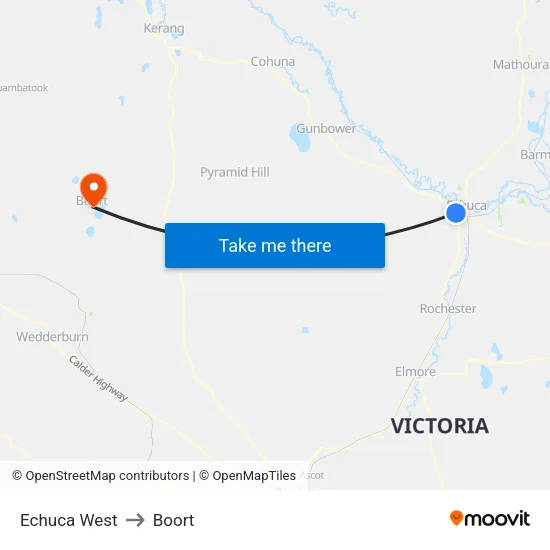 Echuca West to Boort map