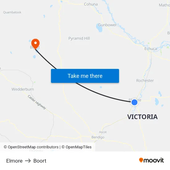 Elmore to Boort map