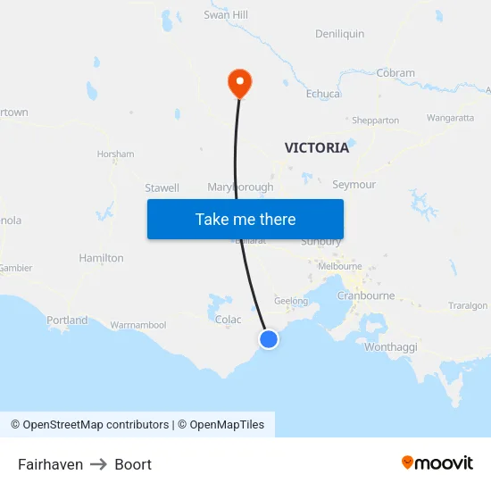 Fairhaven to Boort map