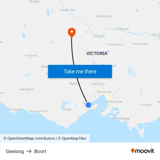 Geelong to Boort map