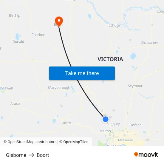 Gisborne to Boort map