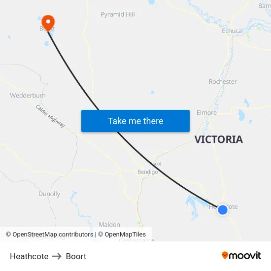 Heathcote to Boort map