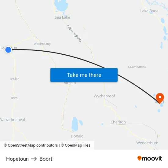 Hopetoun to Boort map