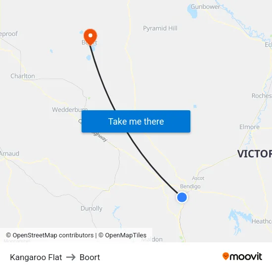 Kangaroo Flat to Boort map
