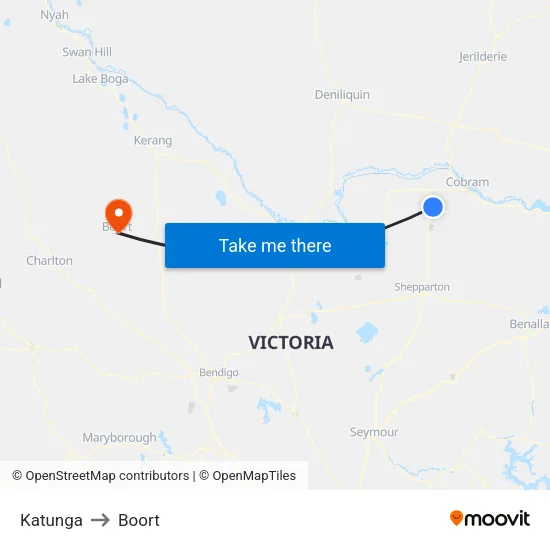 Katunga to Boort map
