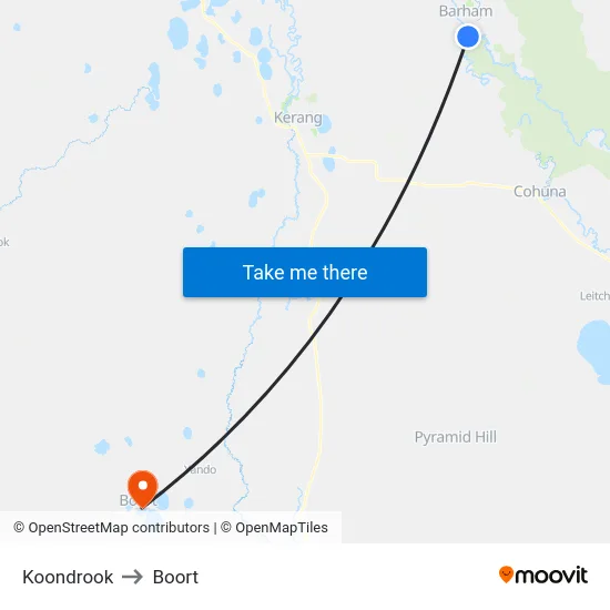 Koondrook to Boort map