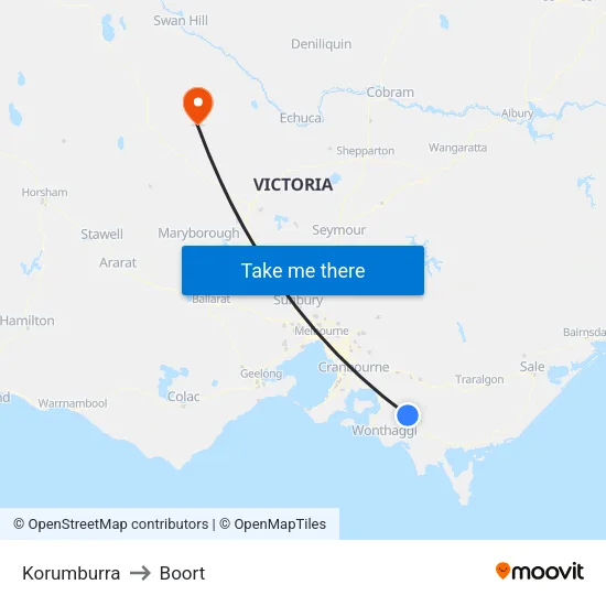 Korumburra to Boort map