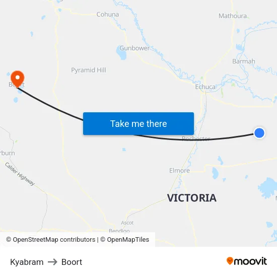 Kyabram to Boort map