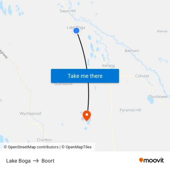 Lake Boga to Boort map