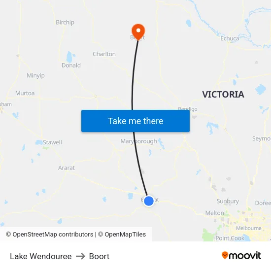 Lake Wendouree to Boort map