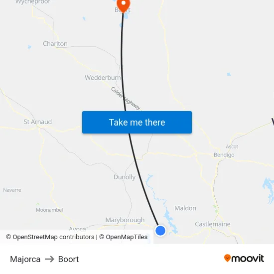 Majorca to Boort map