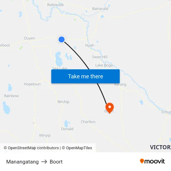 Manangatang to Boort map