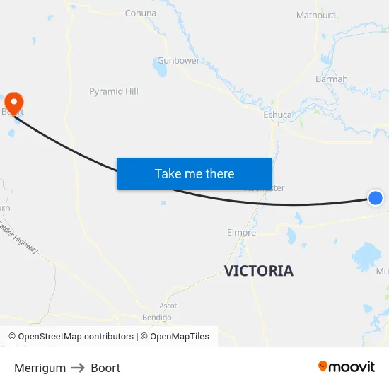 Merrigum to Boort map
