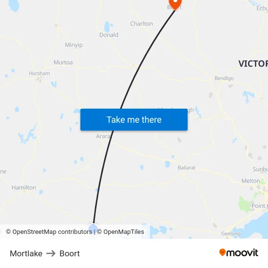 Mortlake to Boort map