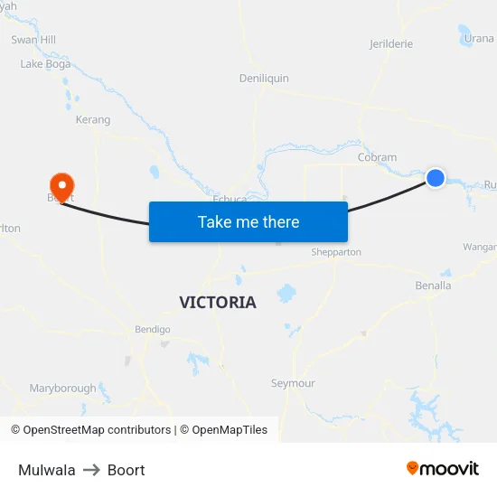 Mulwala to Boort map