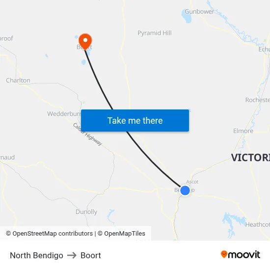 North Bendigo to Boort map