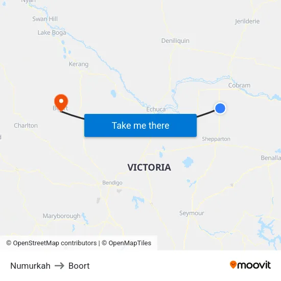 Numurkah to Boort map